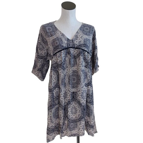 Knox Rose Dresses & Skirts - Knox Rose Pop over Dress Tan Black Floral Womens Large